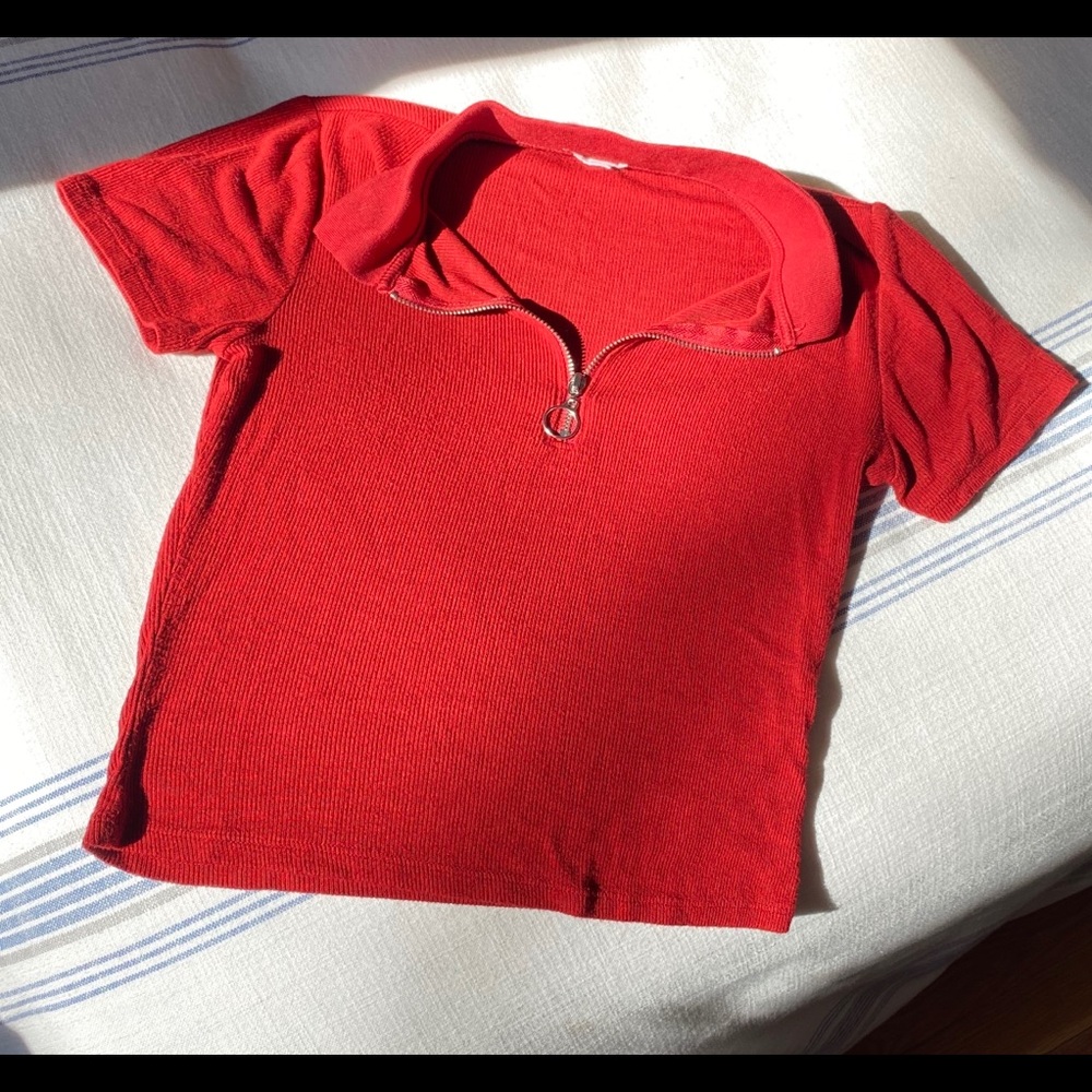 Red quarter zip top